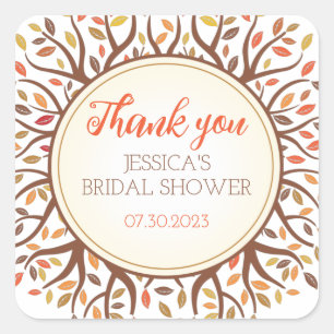 Falling Leaves Autumn Tree Fall Bridal Shower Square Sticker