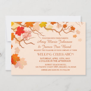 Falling leaves autumn wedding invitations