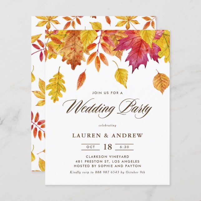 Falling Leaves Autumn Wedding Party Invitation (Front/Back)