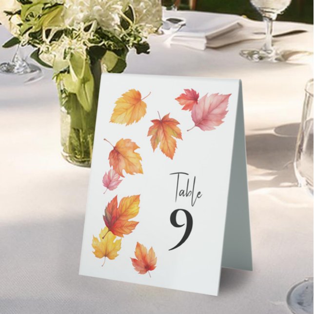 Falling Leaves Autumn Wedding Table Numbers, Table Tent (Creator Uploaded)