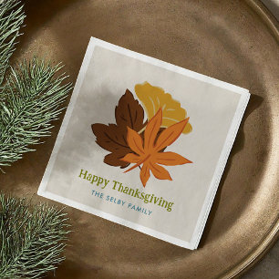 Falling Leaves Autumnal Happy Thanksgiving Napkins