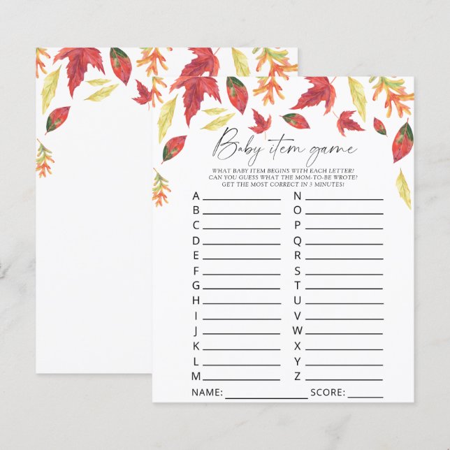 Falling leaves - Baby Item Game. Baby Shower Game (Front/Back)