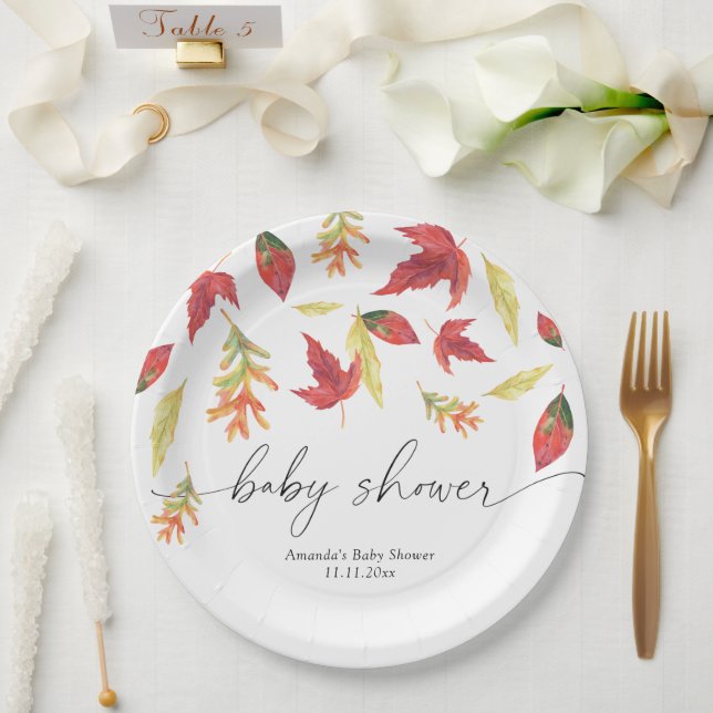Falling leaves Baby Shower Paper Plates (Wedding)