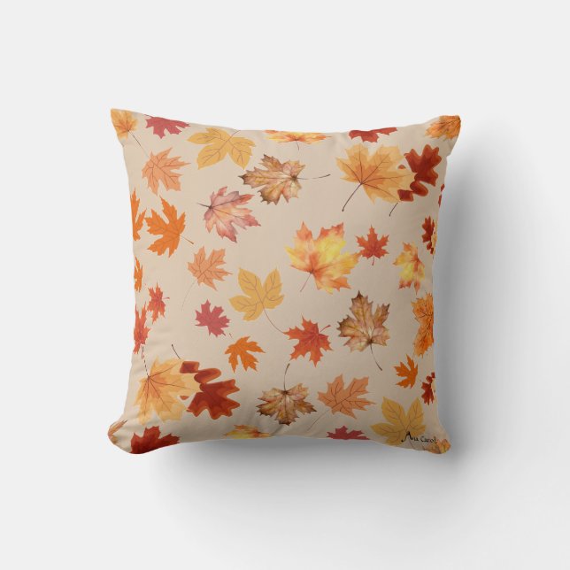 Falling leaves Beige Throw Pillow (Front)