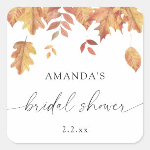 Falling leaves bridal shower square sticker