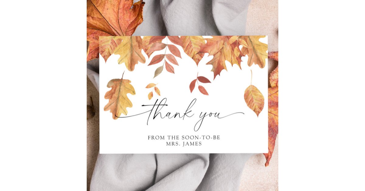 Falling leaves bridal shower thank you card | Zazzle
