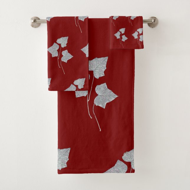 Falling Leaves Cinnamon Red Bath Towel Set (Insitu)
