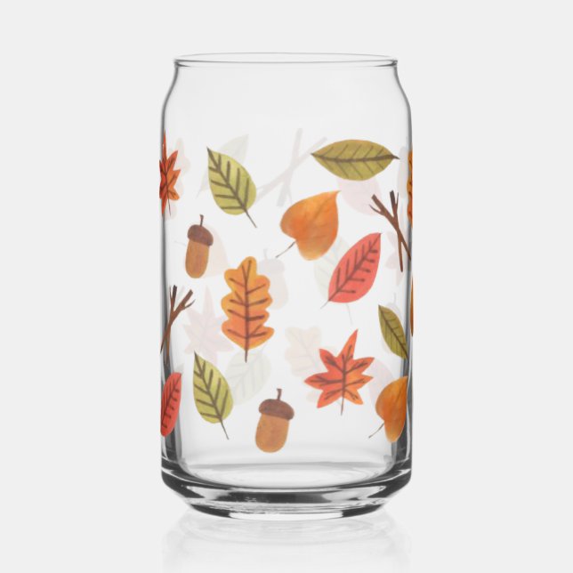 Falling Leaves Cozy Autumn Coffee Mug Can Glass (Front)