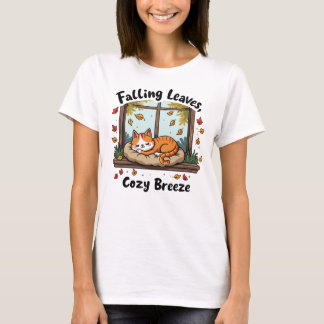 Falling Leaves, Cozy Breeze - Sleeping Cat Window T-Shirt