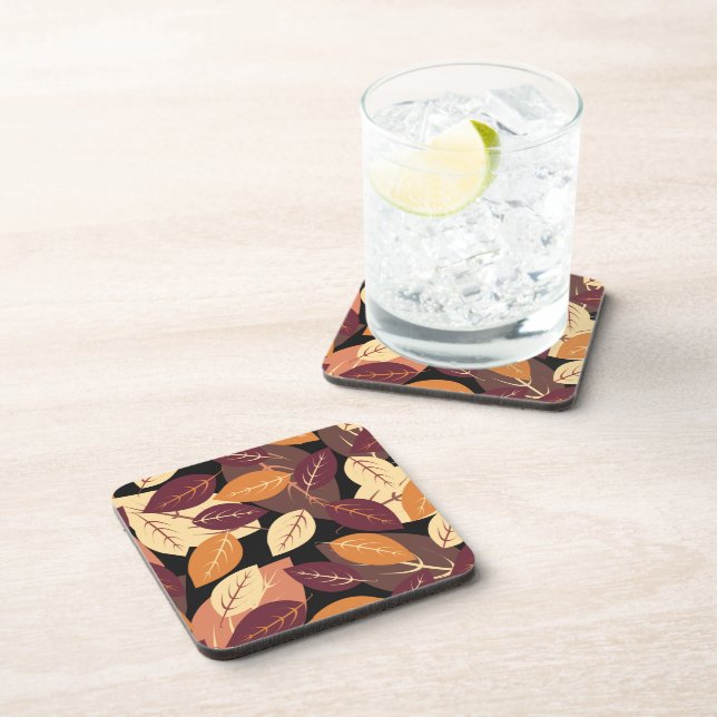 Falling Leaves Dark Beverage Coaster (Right Side)