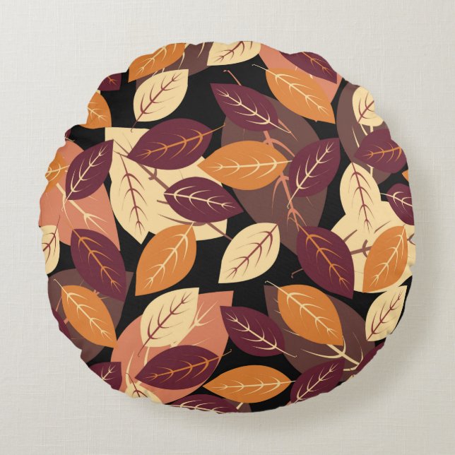 Falling Leaves Dark Round Pillow (Front)