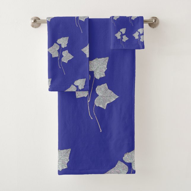 Falling Leaves Deep Blue Bath Towel Set (Insitu)