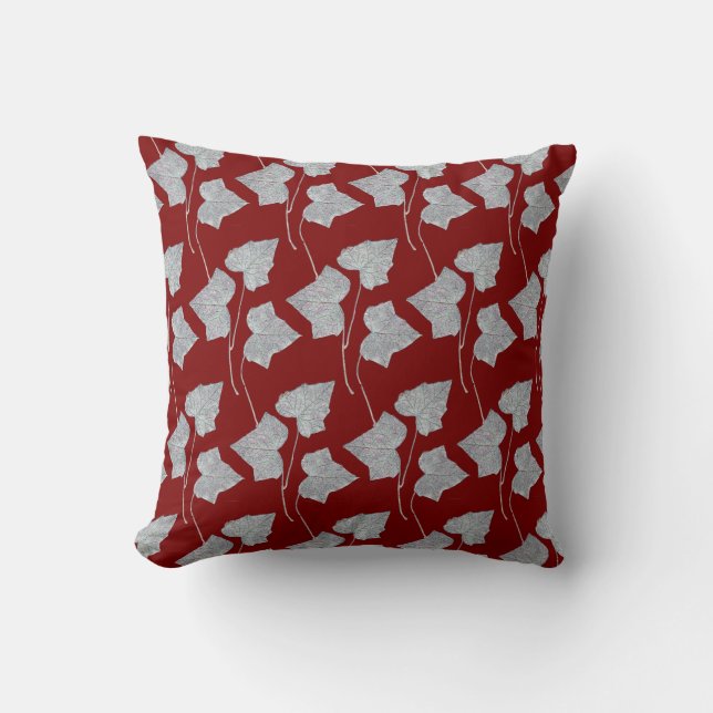Falling Leaves Dk Red  Throw Pillow (Front)