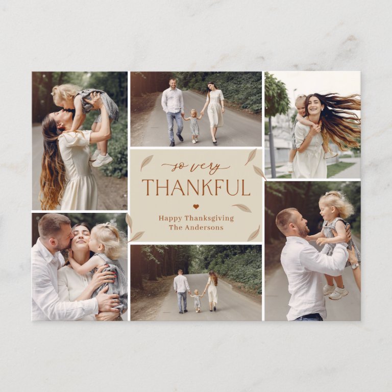 Falling Leaves Editable Color Thanksgiving                    Collage Holiday Postcard