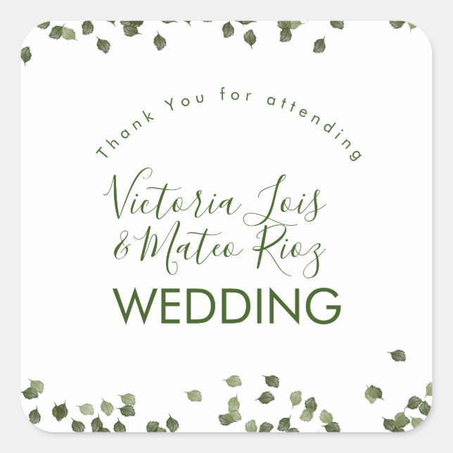 Falling Leaves Fall Autumn Greenery Thank You  Square Sticker (Front)