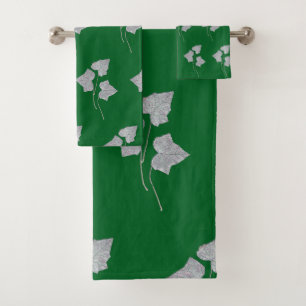 Falling Leaves Forest Green  Bath Towel Set