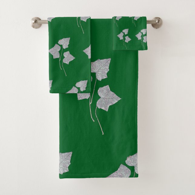 Falling Leaves Forest Green  Bath Towel Set (Insitu)