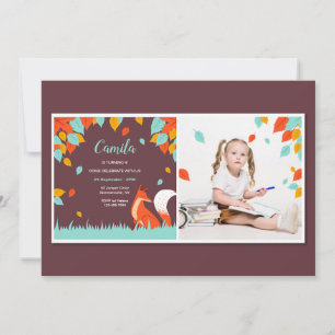 Falling Leaves Fox Photo Invitation