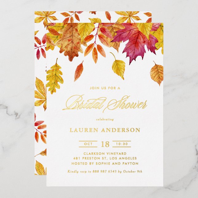 Falling Leaves Garland Autumn Bridal Shower Foil Invitation (Front/Back)