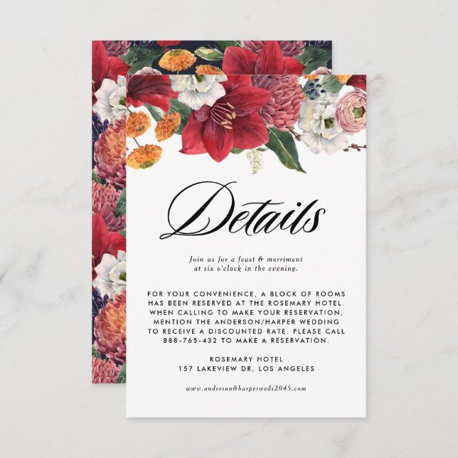 Falling Leaves Garland Autumn Wedding Details Enclosure Card (Front/Back)
