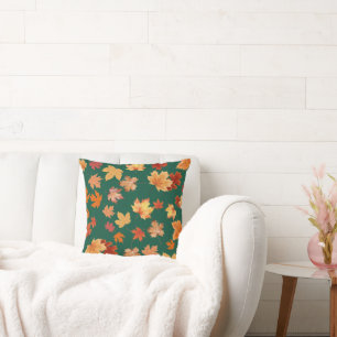 Falling leaves Green Throw Pillow