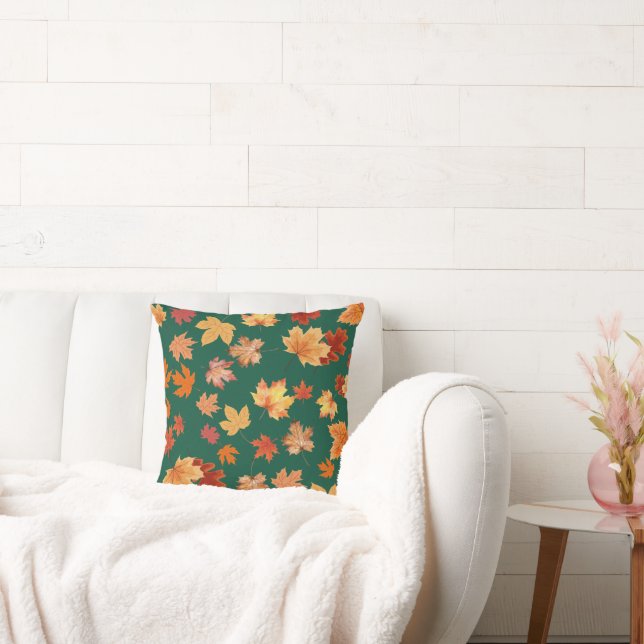 Falling leaves Green  Throw Pillow (Couch)