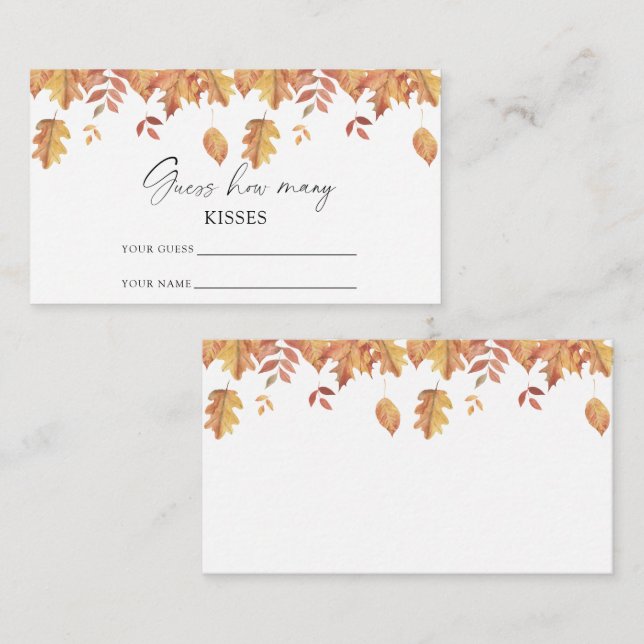 Falling leaves - guess how many kisses bridal game enclosure card (Front/Back)