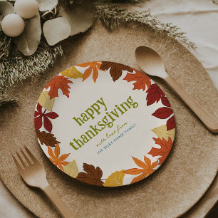 Falling Leaves Happy Thanksgiving Paper Plates
