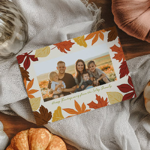Falling Leaves Happy Thanksgiving Photo Holiday Card