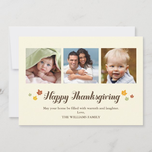Falling Leaves Happy Thanksgiving Photo Holiday Card