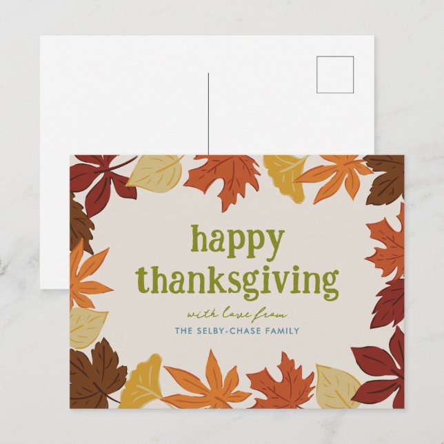 Falling Leaves Happy Thanksgiving Postcard (Front/Back)