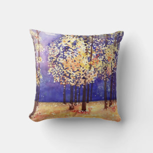 FALLING LEAVES IN THE WOODS Water Color Pillow