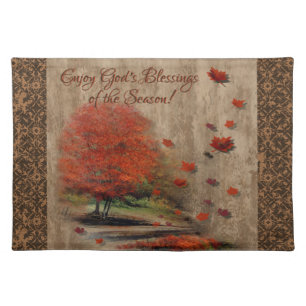 Falling Leaves Landscape Cloth Placemat