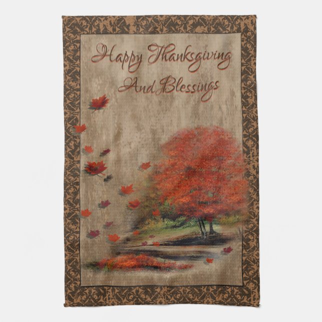 Falling Leaves Landscape Kitchen Towel (Vertical)