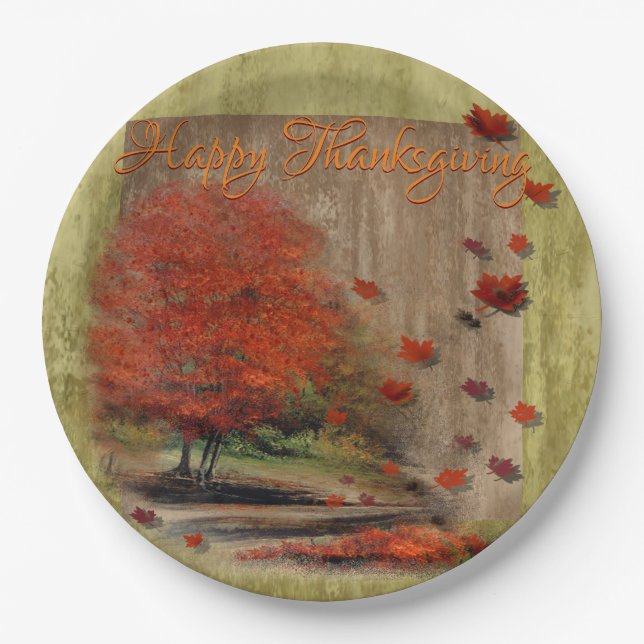 Falling Leaves Landscape Paper Plates (Front)