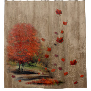 Falling Leaves Landscape Shower Curtain