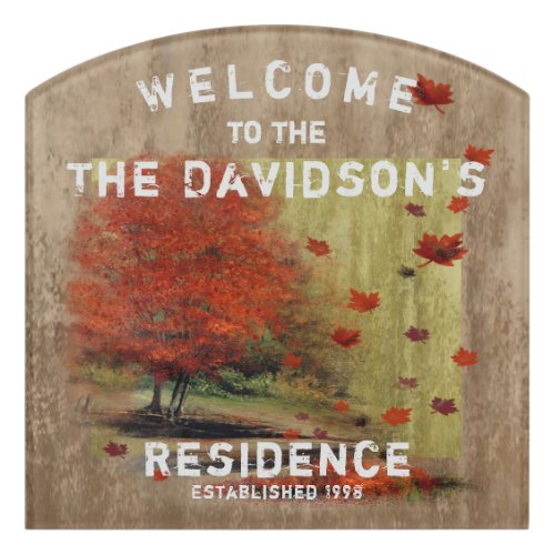 Falling Leaves Landscape Welcome Door Sign