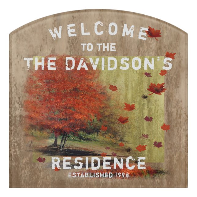 Falling Leaves Landscape Welcome Door Sign (Contour Front)