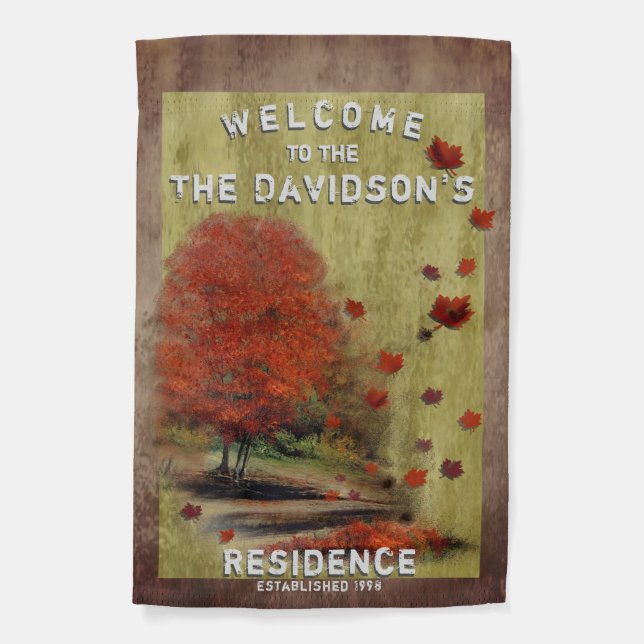 Falling Leaves Landscape Welcome Garden Flag (Front)