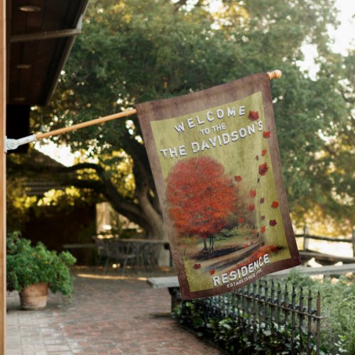 Falling Leaves Landscape Welcome House Flag