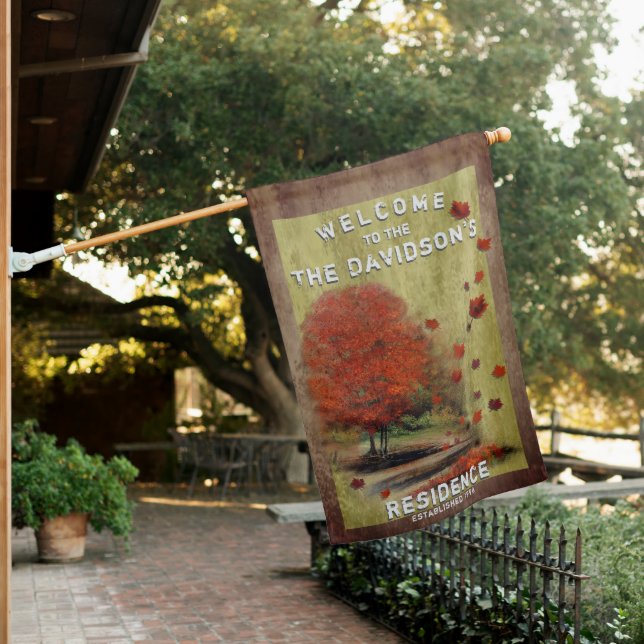 Falling Leaves Landscape Welcome House Flag (In SItu)