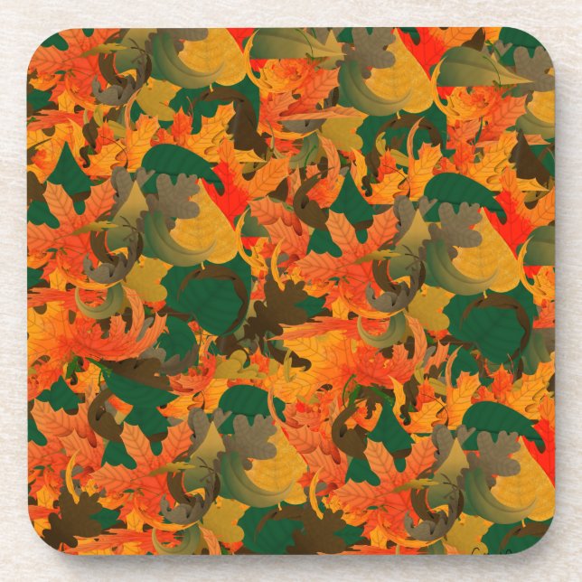 Falling Leaves Pattern for Autumn Beverage Coaster (Front)