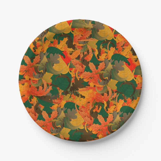 Falling Leaves Pattern for Autumn Paper Plates (Front)