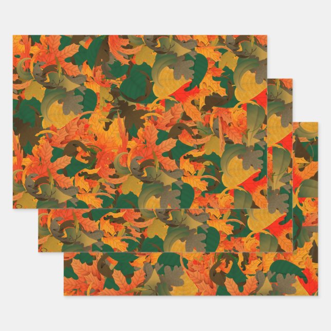 Falling Leaves Pattern for Autumn Wrapping Paper Sheets (Set)