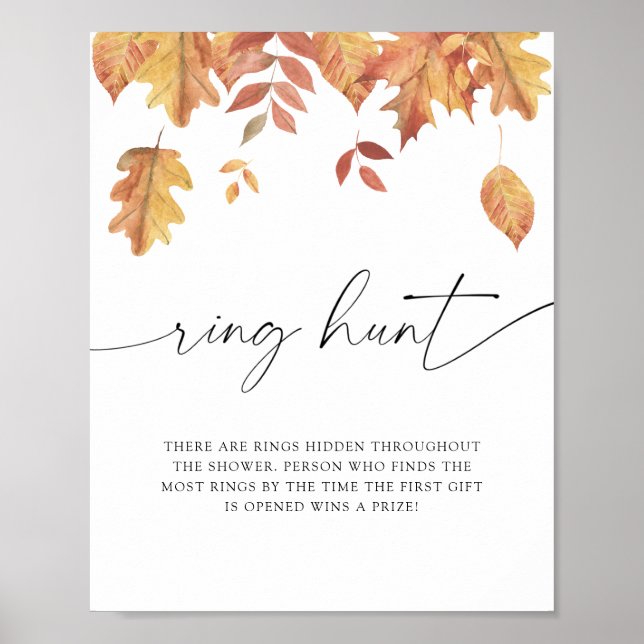 Falling leaves - ring hunt bridal shower game poster (Front)