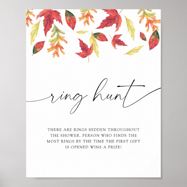 Falling leaves - ring hunt bridal shower game poster (Front)