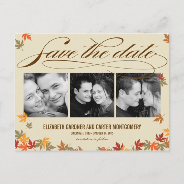 Falling Leaves Save The Date Card (Front)
