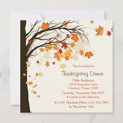 Falling Leaves Thanksgiving Dinner Invitation