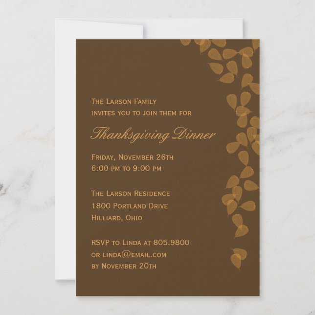 Falling Leaves Thanksgiving Party Invitation (Front)