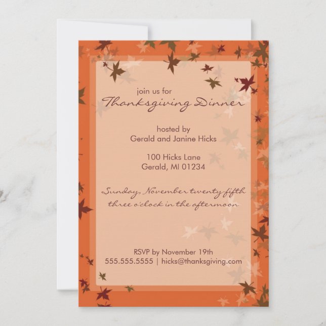 Falling Leaves Thanksgiving Party Invitations (Front)